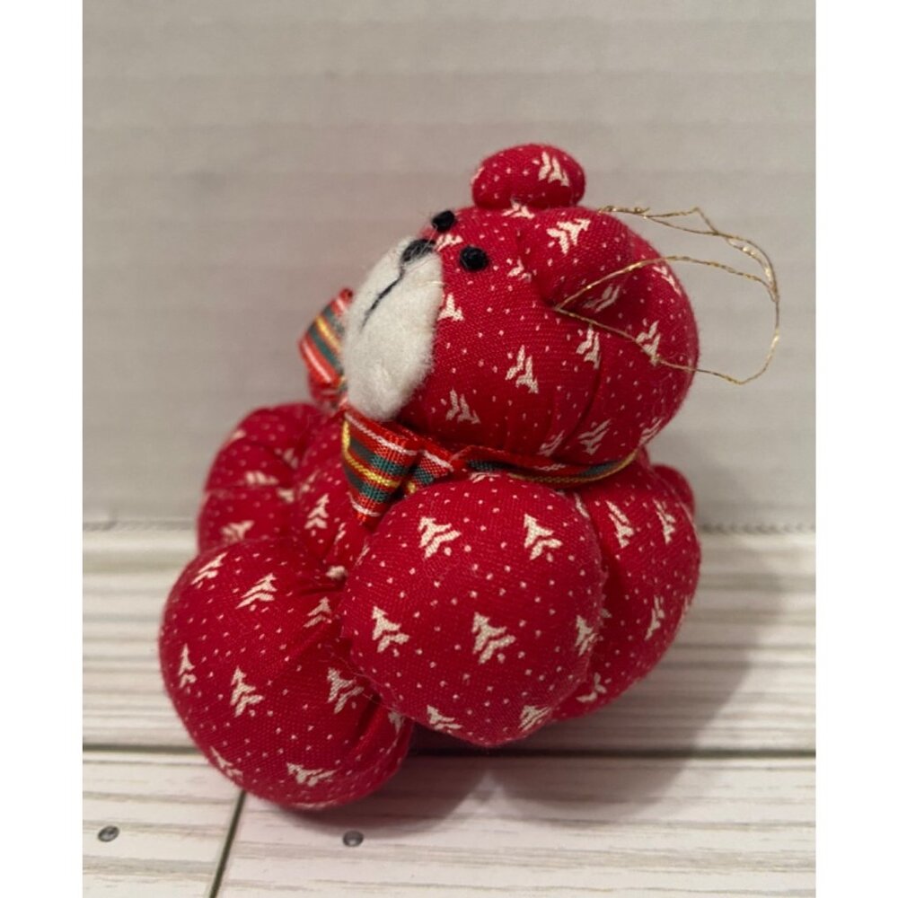 Vintage Chunky Fabric Quilted Bears Ornaments Red Christmas Decor 2.25" - Picture 4 of 8
